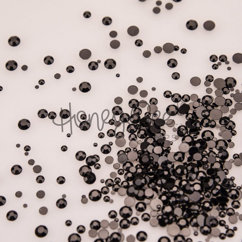Obsidian - Black Flat Back Rhinestone Mix 2mm to 6mm size - Honey Bee Stamps