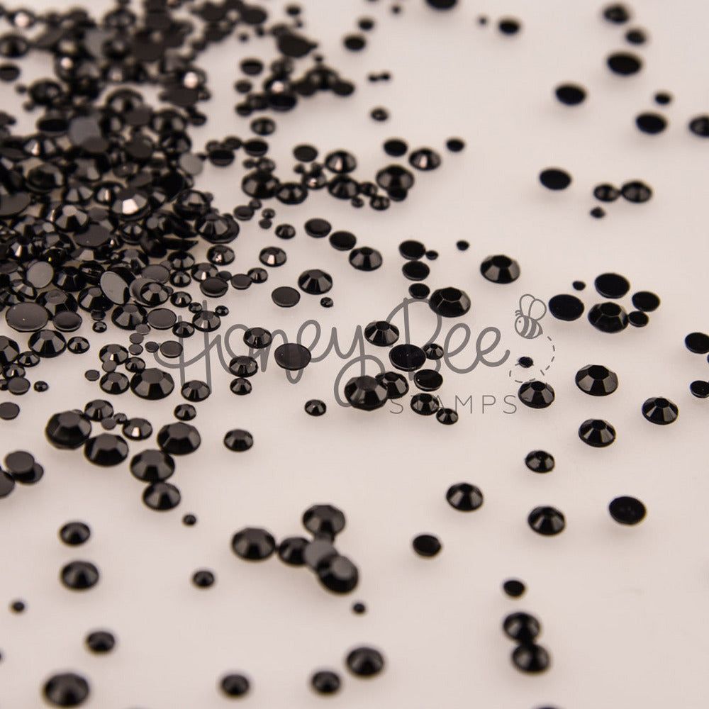 Obsidian - Black Flat Back Rhinestone Mix 2mm to 6mm size - Honey Bee Stamps