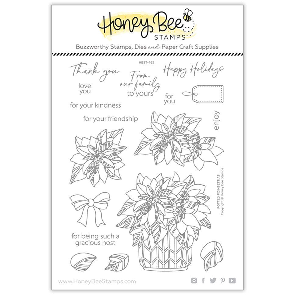 Potted Poinsettias - 6x8 Photopolymer Stamp Set - Retiring - Honey Bee Stamps