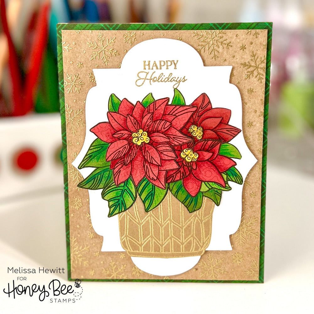 Potted Poinsettias - 6x8 Stamp Set - Honey Bee Stamps