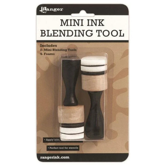 Ranger Mini Ink Blending Tool set with two tools and four foam pads in packaging