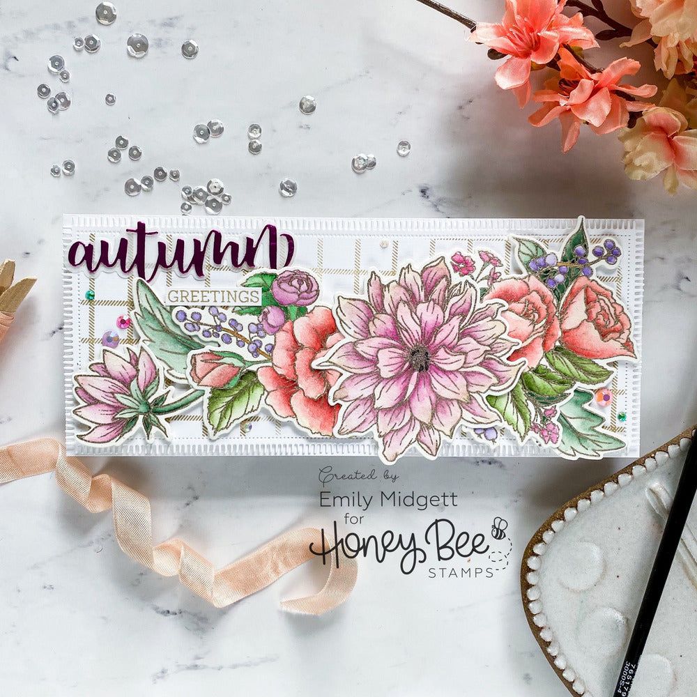 Slimline Sentiments: Blanket Edge Frame - Honey Cuts - Stand - Alone Dies - Retiring - Honey Bee Stamps