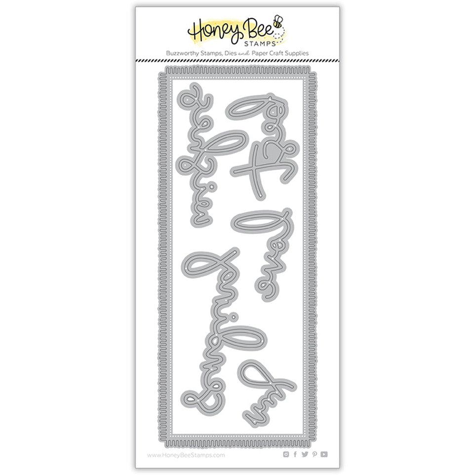 Slimline Sentiments: Blanket Edge Frame - Honey Cuts - Stand - Alone Dies - Retiring - Honey Bee Stamps
