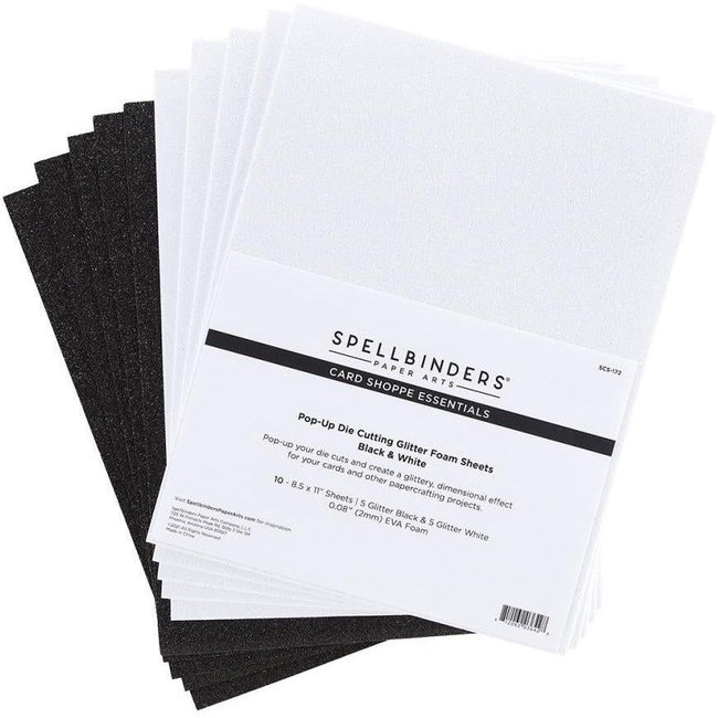 Spellbinders Black & White Glitter Foam Sheets 8.5"X11" 10/Pkg - Honey Bee Stamps