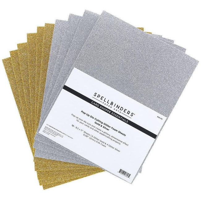 Spellbinders Gold & Silver Glitter Foam Sheets 8.5"X11" 10/Pkg - Honey Bee Stamps