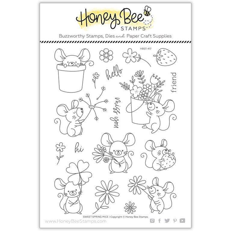 Sweet Spring Mice - 6x8 Photopolymer Stamp Set - Honey Bee Stamps