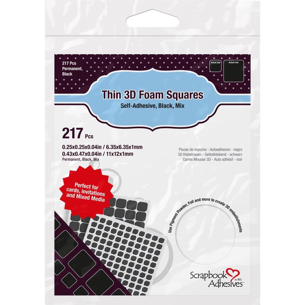 Thin Black 3D Adhesive Foam .25" and .5" Squares 217/Pkg - 1mm Thin - Honey Bee Stamps