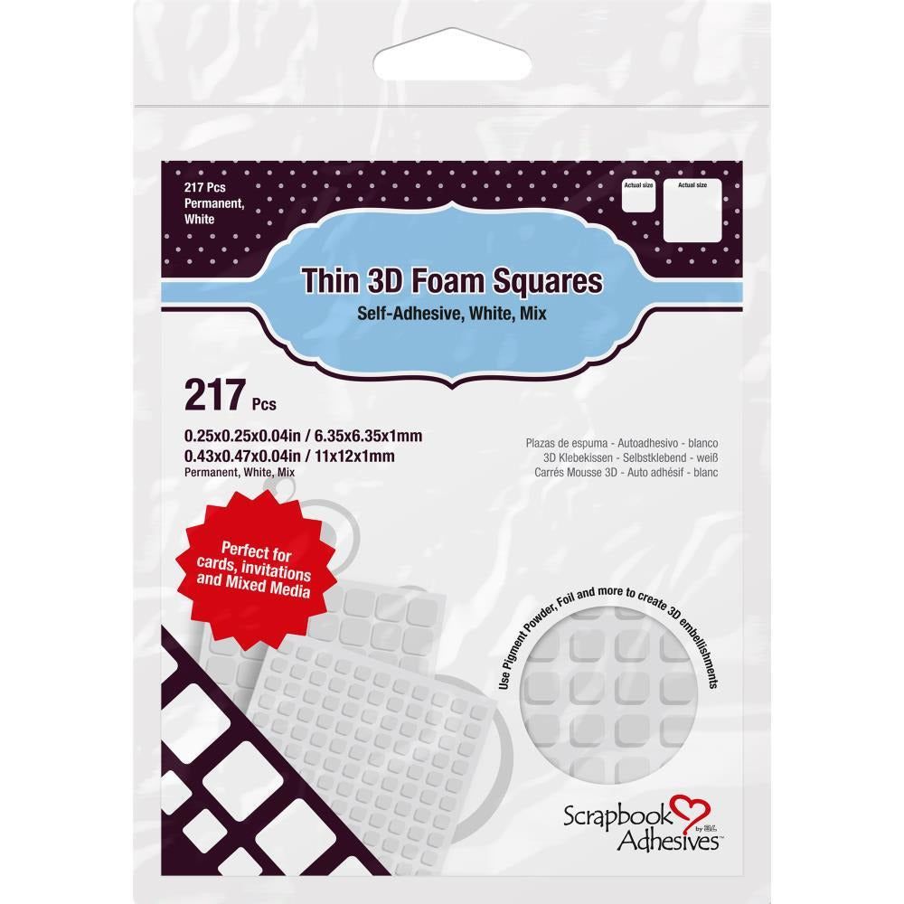 Thin White 3D Adhesive Foam .25" and .5" Squares 217/Pkg - Extra Thin 1mm - Honey Bee Stamps