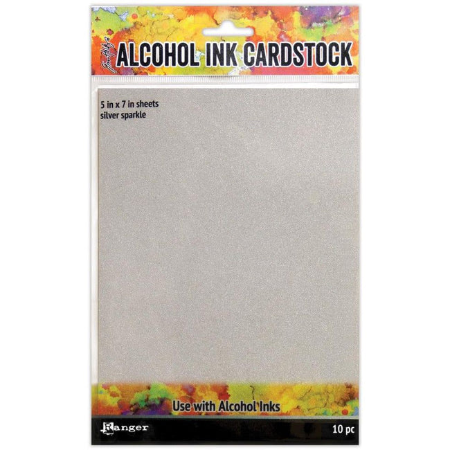 Tim Holtz Alcohol Ink Cardstock - Silver Sparkle 10/pkg 5x7" - Honey Bee Stamps