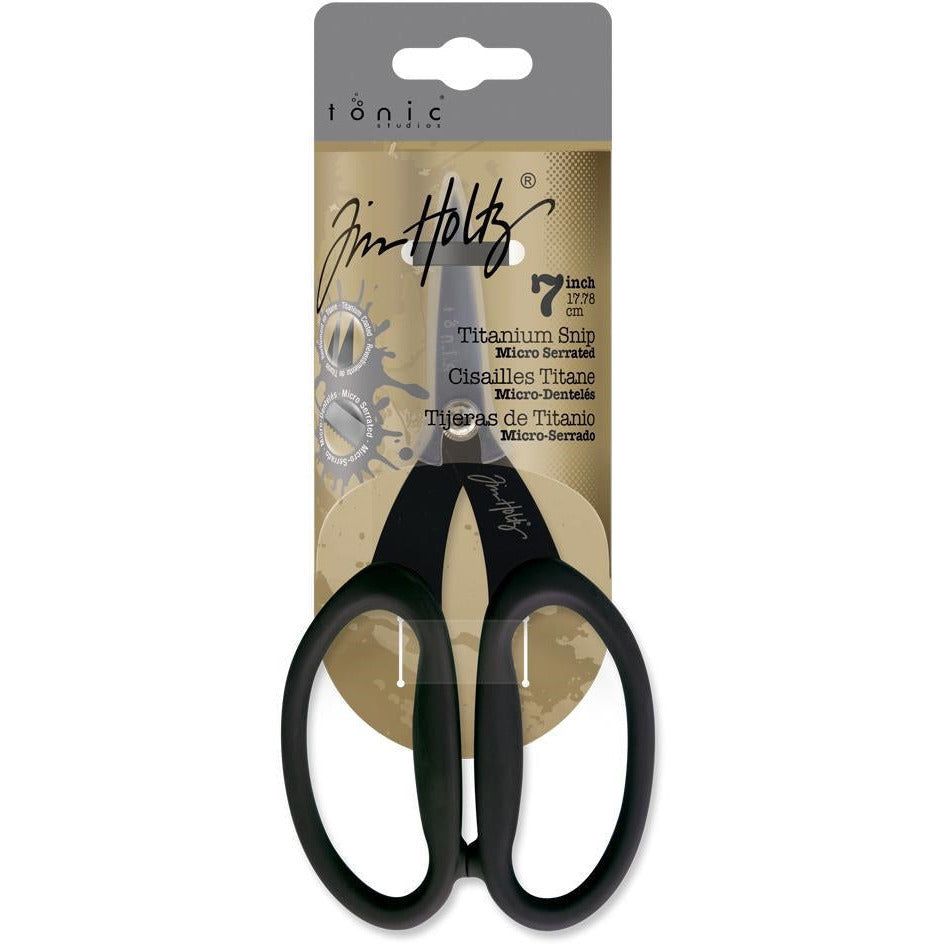 Tim Holtz Non - Stick Titanium Micro Serrated Kushgrip Snip Scissors 7" - Non - Stick with Cap - Honey Bee Stamps