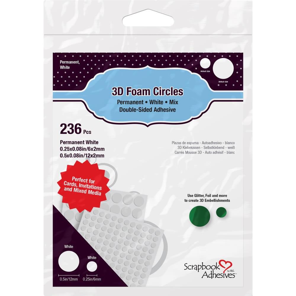 White 3D Self - Adhesive Foam Circles .25" & .5" 236/Pkg - Honey Bee Stamps