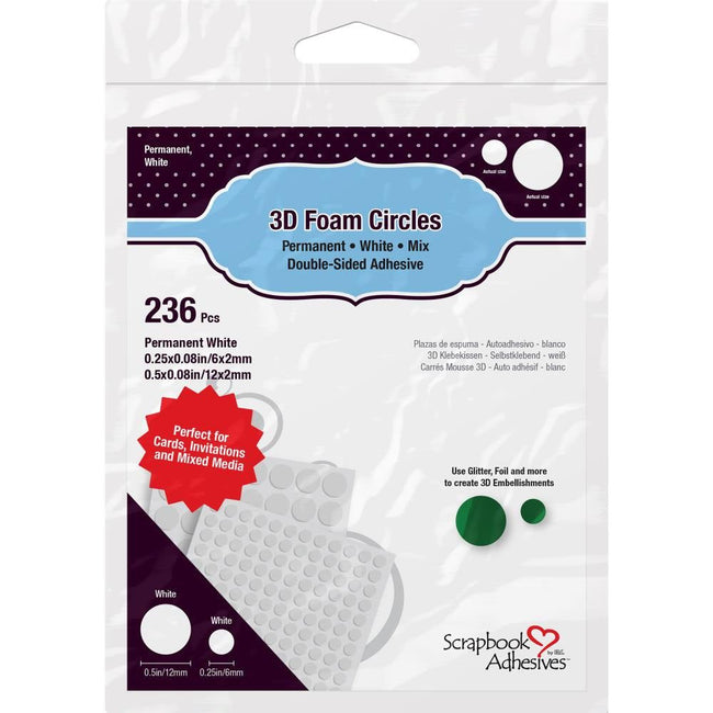 White 3D Self-Adhesive Foam Circles .25" & .5" 236/Pkg - Honey Bee Stamps